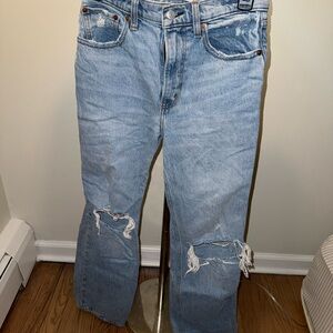 Abercrombie & Fitch Blue Straight Jeans with Distressed Details
